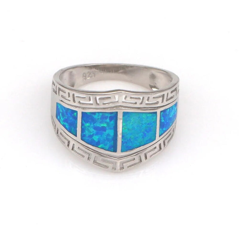 Sterling Silver Blue Opal Chain Rings for Women