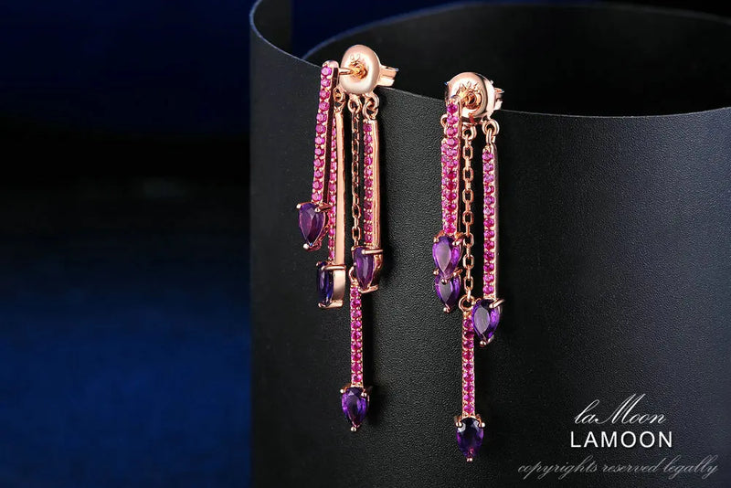 925 Sterling Silver Amethyst Drop Earrings for Women