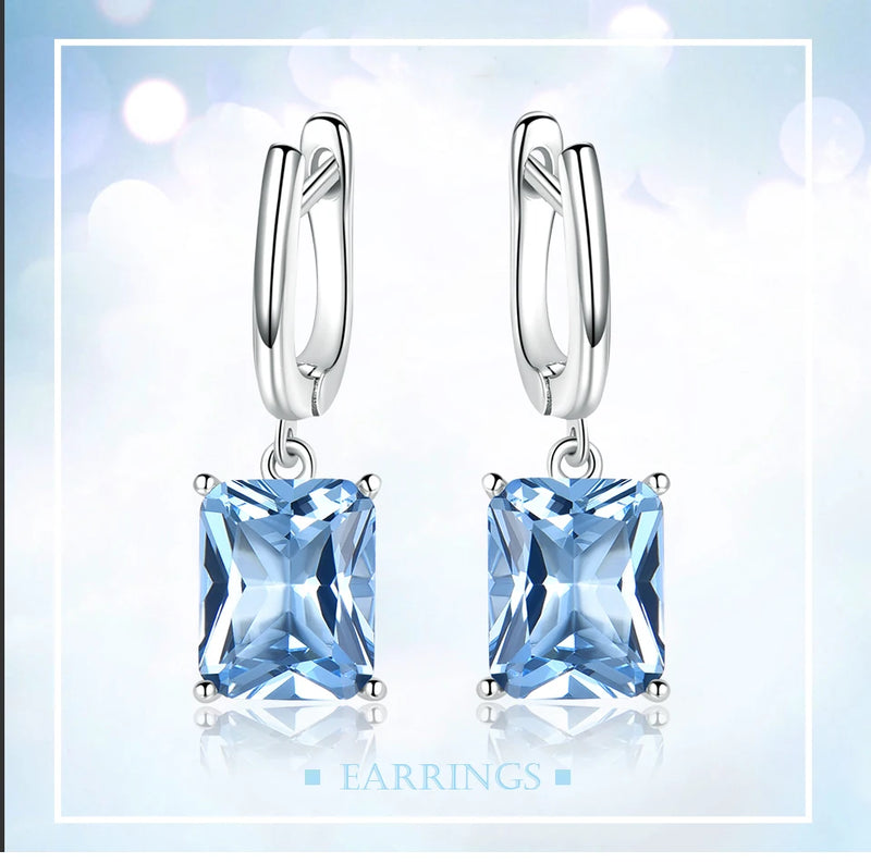 925 Sterling Silver Blue Topaz Drop Earrings for Women