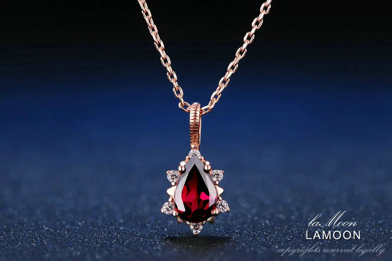 Sterling Silver Red Garnet Pendant Necklace for Women