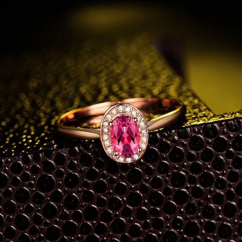 14K Rose Gold Natural Pink Tourmaline & Diamond Ring for Women