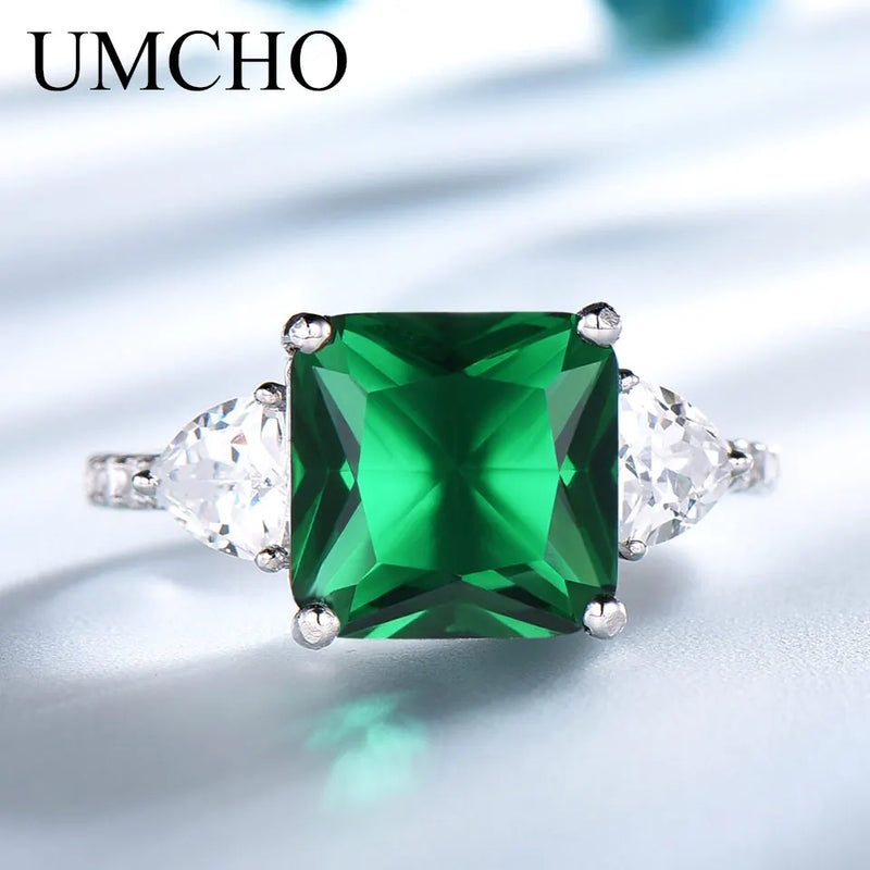 925 Sterling Silver Emerald Gemstone Ring for Women