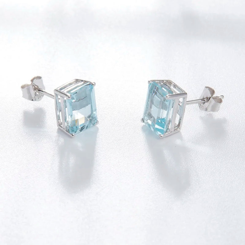 14K White Gold Aquamarine 3.076ct Stud Earrings for Women