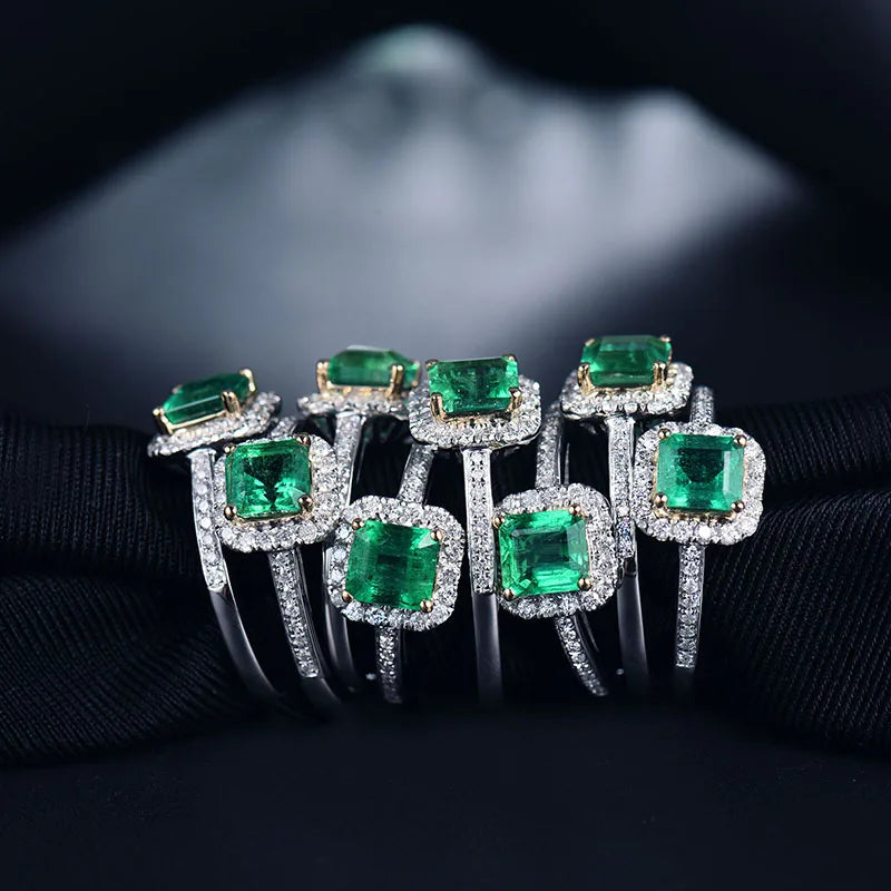 18K White Gold Emerald Cut Emerald Ring for Women