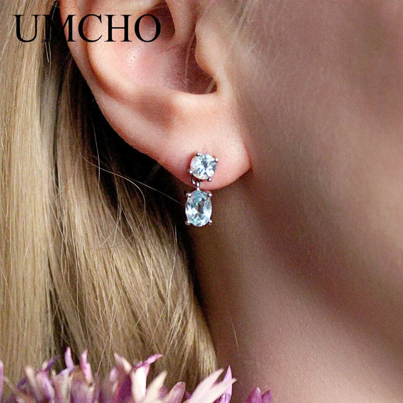 Sterling Silver Double Nano Sky Blue Topaz Earrings for Women