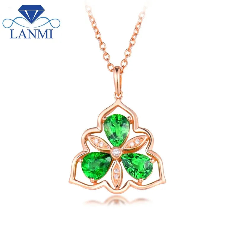 14kt Rose Gold Tsavorite Diamond Pendant Necklace for Women