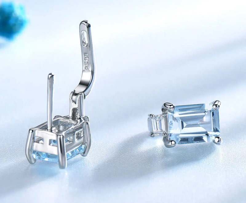 Sterling Silver Sky Blue Topaz Ring and Earrings Set for Women