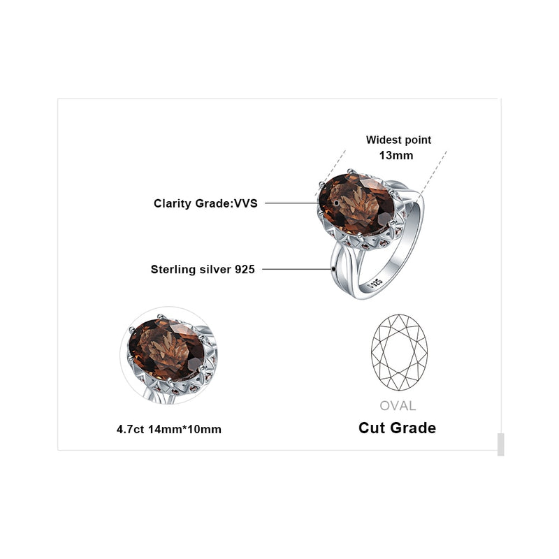 Sterling Silver 5.7ct Oval Smoky Quartz Cocktail Ring for Women