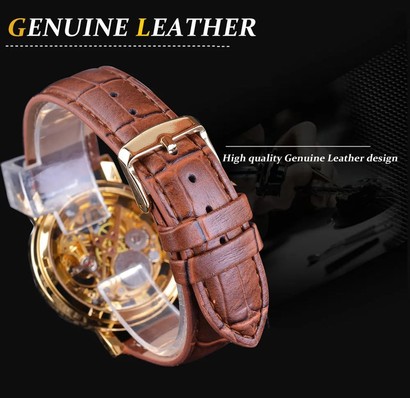 Transparent Leather Strap Skeleton Watch for Men