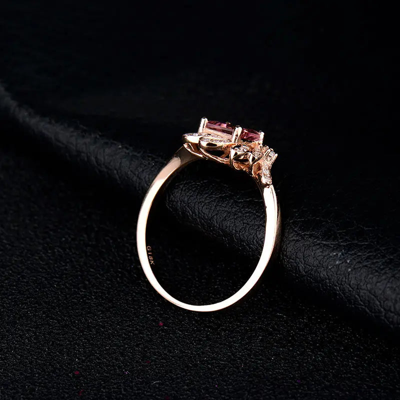 18K Rose Gold Pink Tourmaline Ring For Women