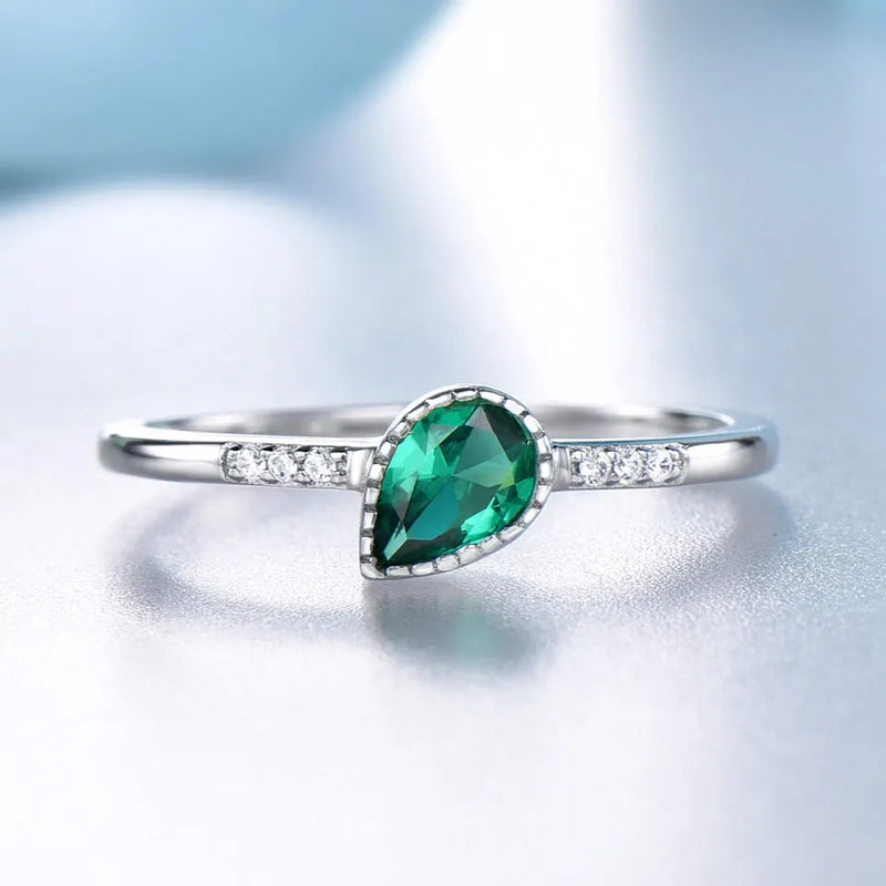 925 Sterling Silver Emerald Engagement Wedding Rings for Women