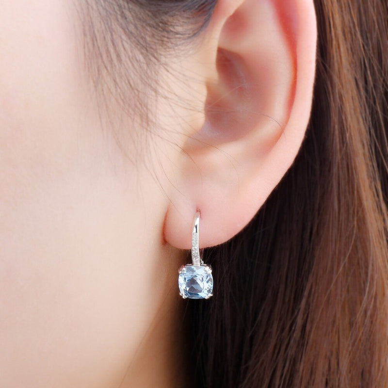 925 Sterling Silver Blue Topaz Drop Earrings 5.86ct for Women