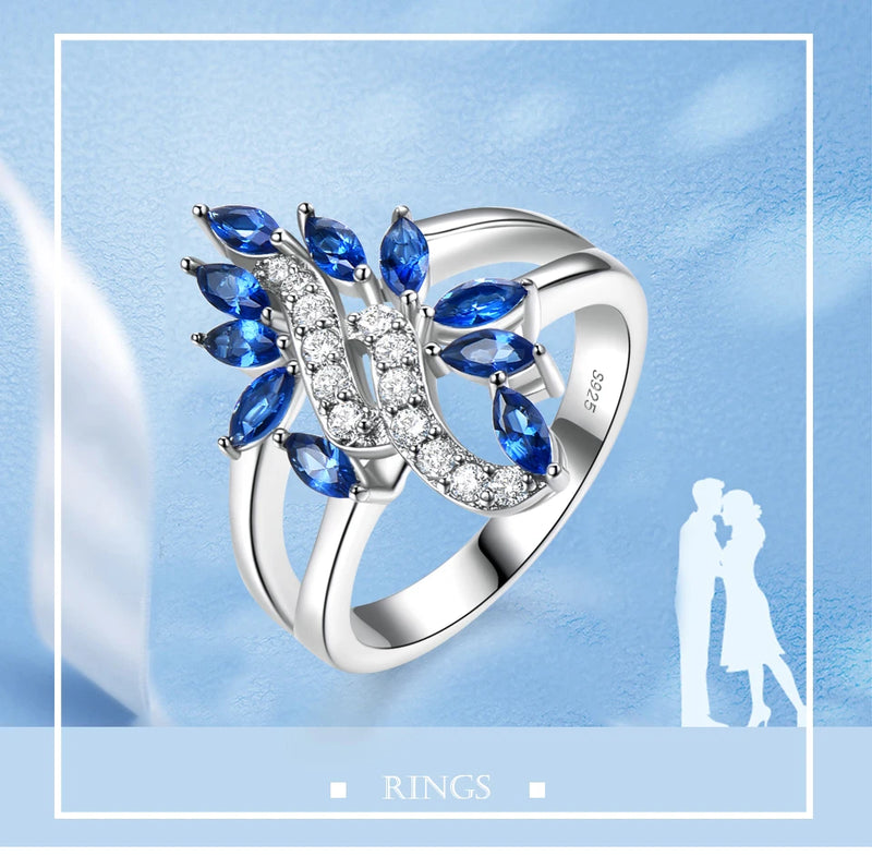 Sterling Silver Blue Sapphire and White Zircon Double Color Ring for Women