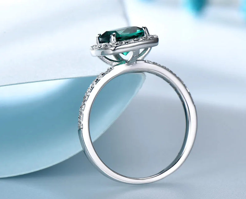 Sterling Silver Nano Emerald Cushion Zircon Ring for Women