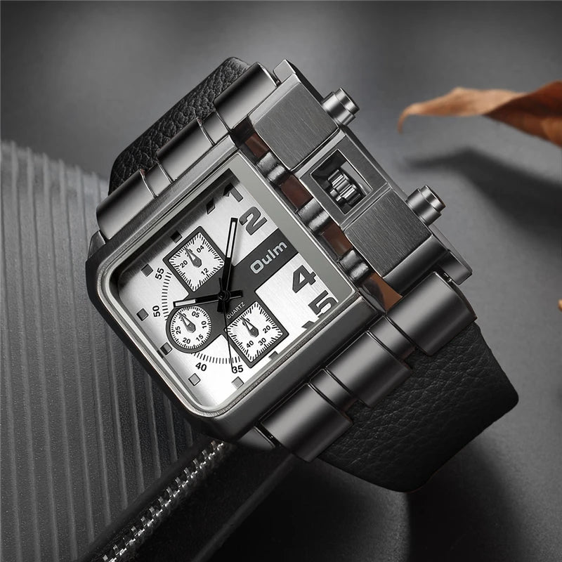 Large Square Men's Luxury Leather Watch