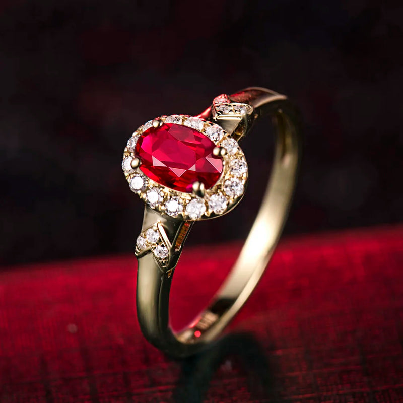 18Kt Yellow Gold Ruby and Diamond Oval Ring for Her