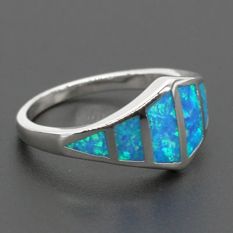 925 Sterling Silver Blue Opal Ring for Women and Men