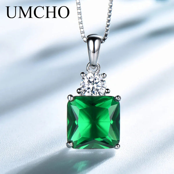 925 Sterling Silver Nano Emerald Cushion Necklace