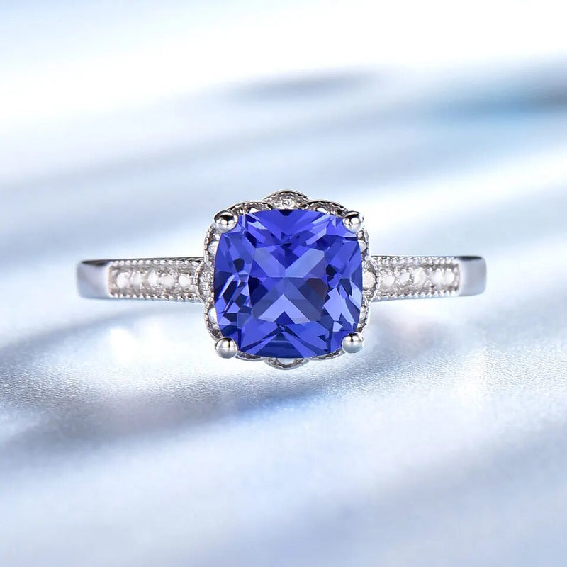 925 Sterling Silver Tanzanite Gemstone Ring for Women