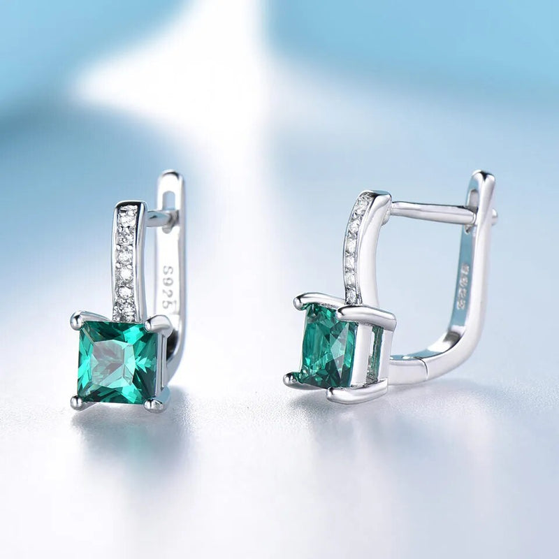 925 Sterling Silver Green Emerald Clip Earrings for Women