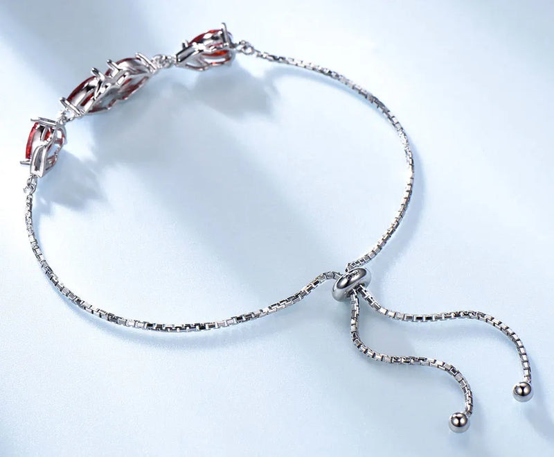 Sterling Silver Garnet Bracelet with Pear Cut Zircon, 5x7mm, for Women