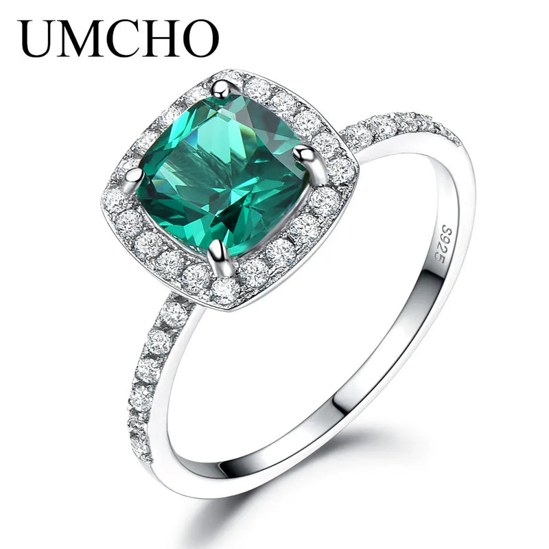 Sterling Silver Nano Emerald Cushion Zircon Ring for Women