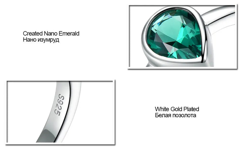 Silver 925 Emerald Bezel Ring for Women