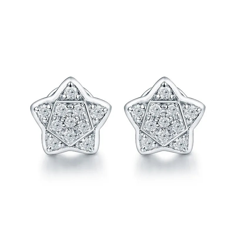 18K White Gold Star Moon Diamond Stud Earrings for Girl