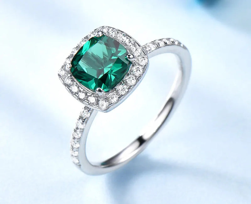 Sterling Silver Nano Emerald Cushion Zircon Ring for Women