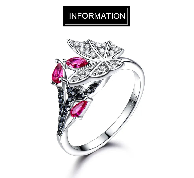 Sterling Silver Black Spinel & Ruby Butterfly Ring for Women