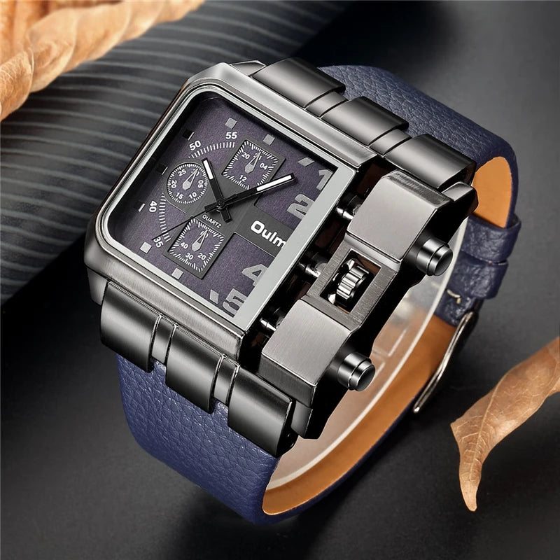 Large Square Men's Luxury Leather Watch