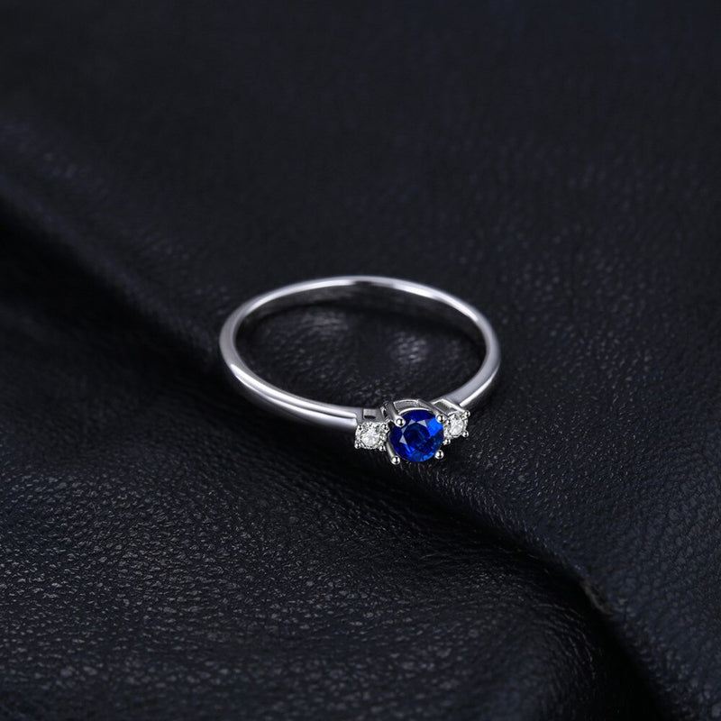 925 Sterling Silver Blue Sapphire 3 Stone Promise Ring for Women