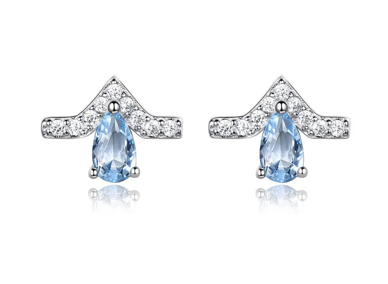 925 Sterling Silver Blue Gemstone Stud Earrings for Women