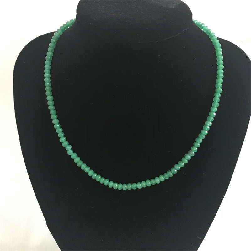 Silver 5*8MM Deep Green Emerald Faceted Choker Necklace for Women