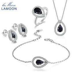 925 Sterling Silver Blue Sapphire Teardrop Jewelry Set for Women