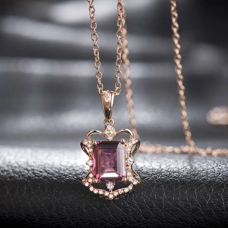 18kt Rose Gold Pink Tourmaline Pendant for Girl