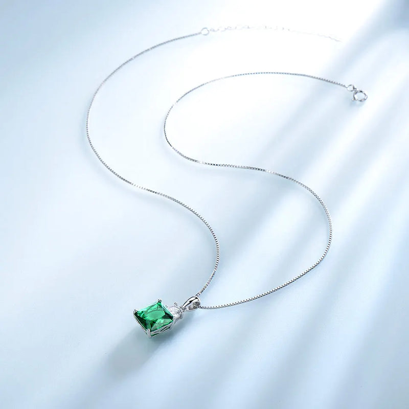 925 Sterling Silver Nano Emerald Cushion Necklace