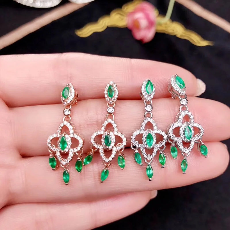 S925 Silver Green Emerald Earrings