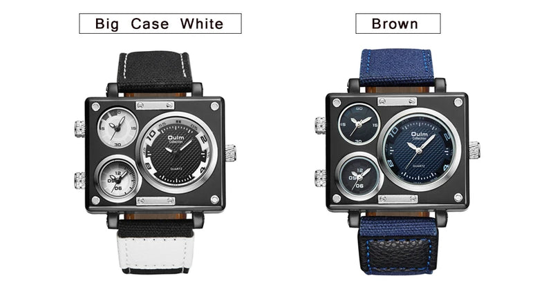 Luxury Designer Square-Face Watch with Three Time Zones for Men