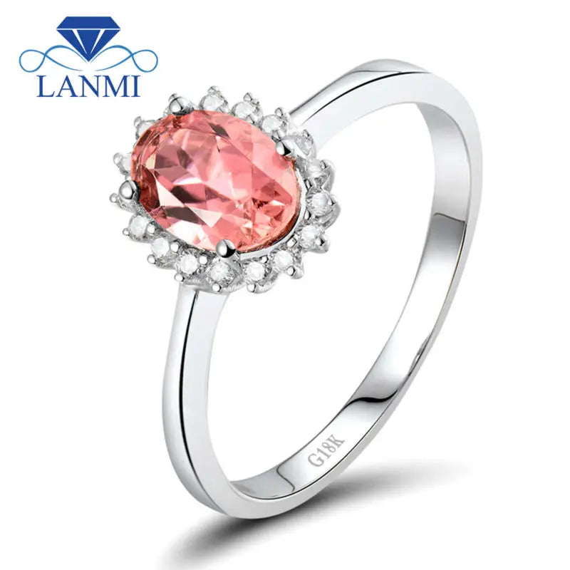 18K White Gold Oval White Tourmaline Ring for Girl