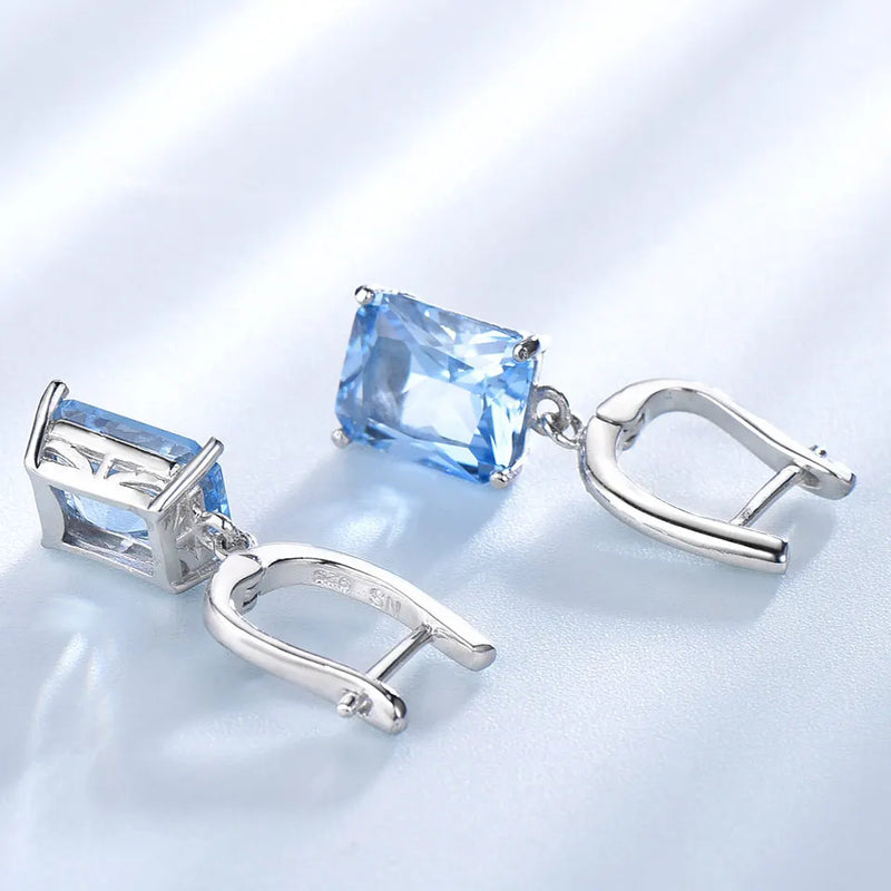 925 Sterling Silver Blue Topaz Drop Earrings for Women