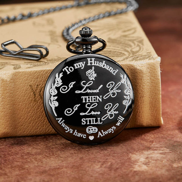 Stainless Steel Laser Engraved Pocket Watch with Chain for Men