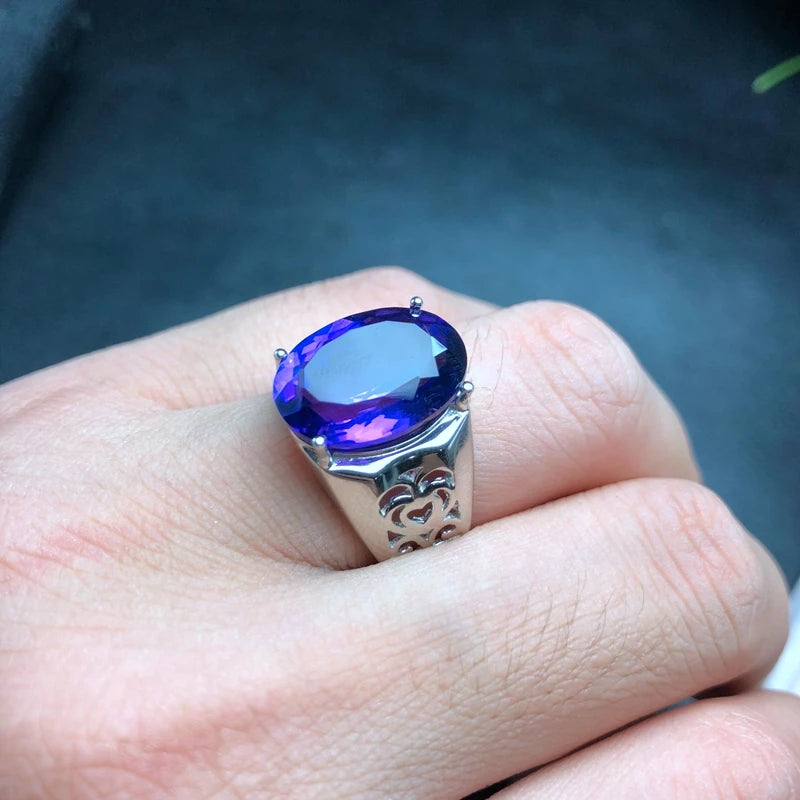 925 Silver Amethyst Men's Ring, Heavy, Beautiful