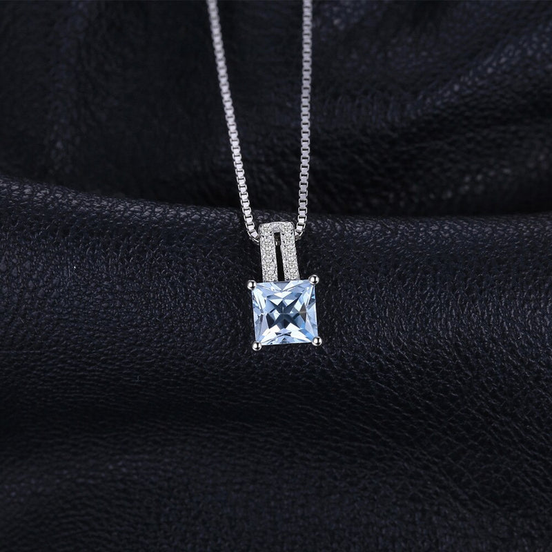 925 Sterling Silver Blue Topaz Pendant Necklace for Woman