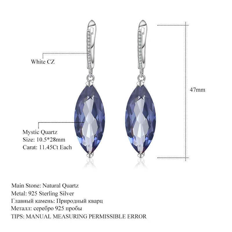 925 Sterling Silver Iolite and Quartz Drop Earrings for Women