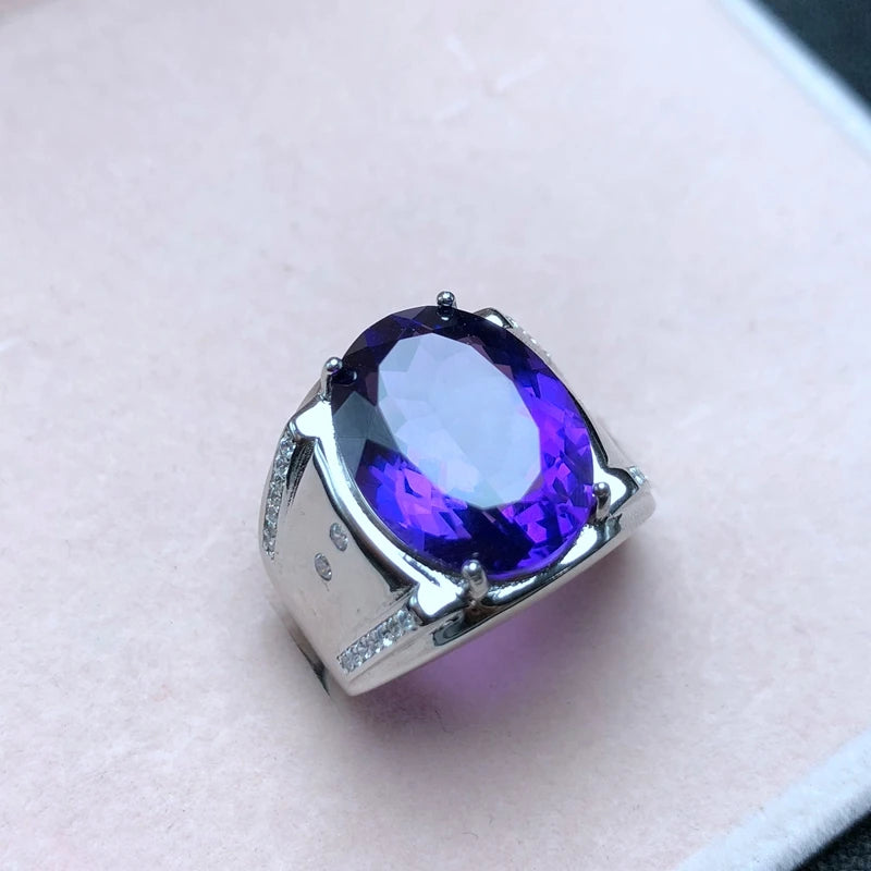 925 Sterling Silver Ring with Natural Mysterious Purple Amethyst for Men