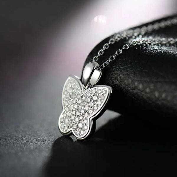 18K White Gold Butterfly Diamond Pendant for Women