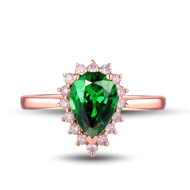 18K Rose Gold Tsavorite Pear Wedding Ring for Women