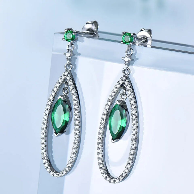 Sterling Silver Emerald Dangle Earrings for Women