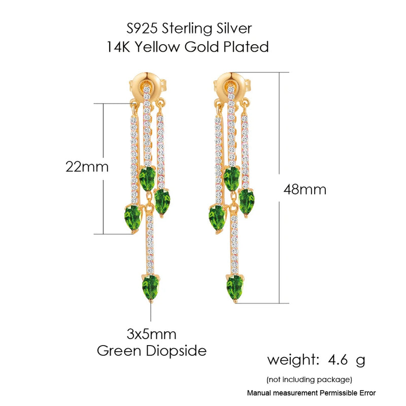 925 Sterling Silver Natural Diopside Teardrop Earrings for Women